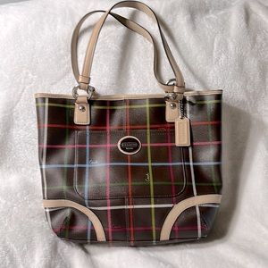 Coach Gingham Brown Plaid check tote handbag Bag
